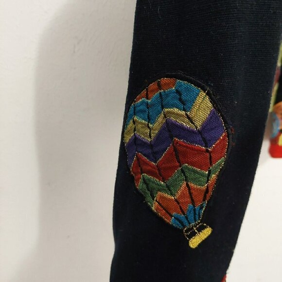 Vintage Anage Black Hot Air Balloons Button Down Jacket Sequins Patchwork 80s S - Picture 11 of 14